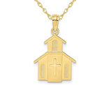 10K Yellow Gold Church with Cross Charm Pendant Necklace with Chain